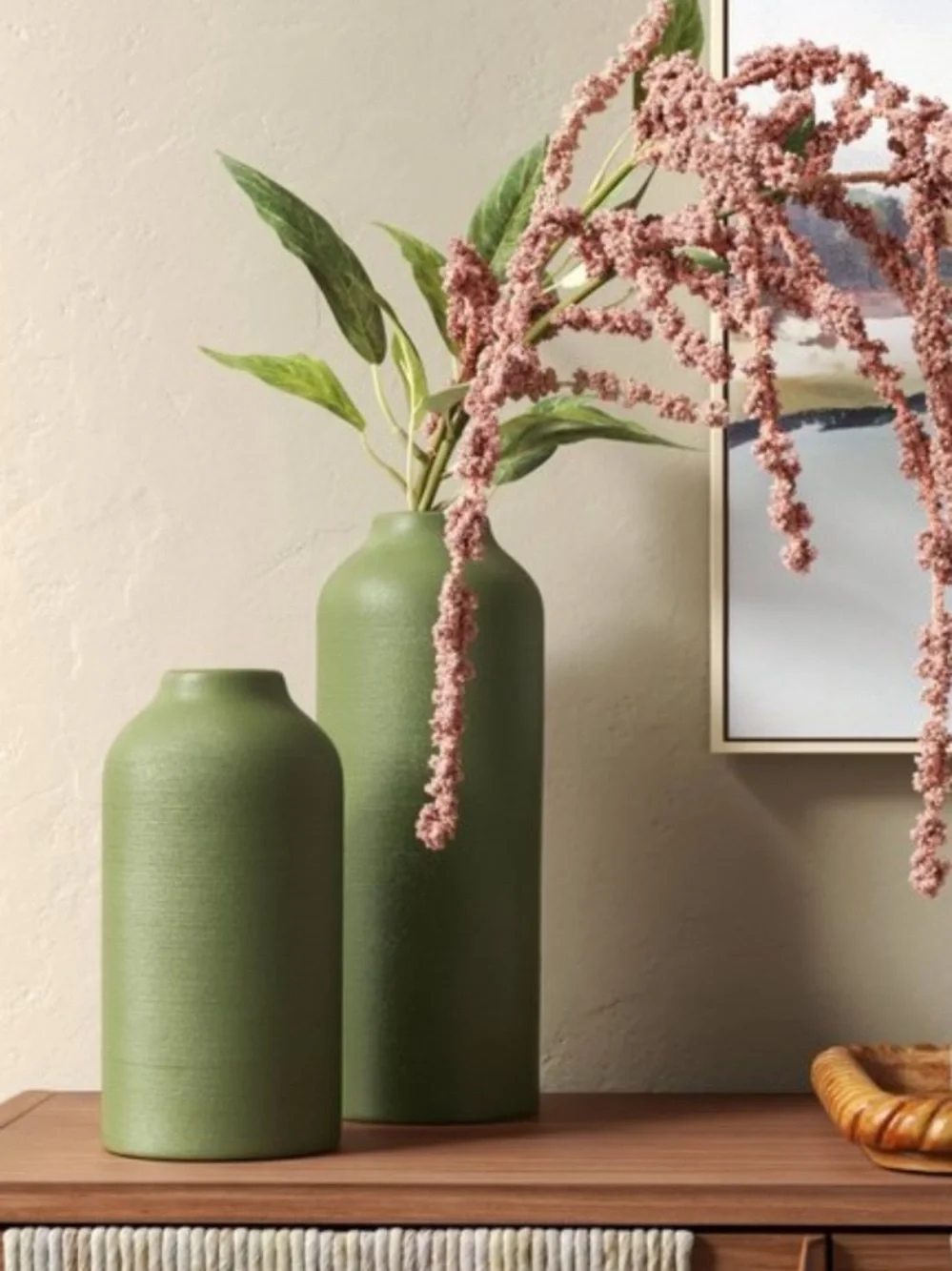 THRESHOLD NWT Short Modern Textured Ceramic Vase Green